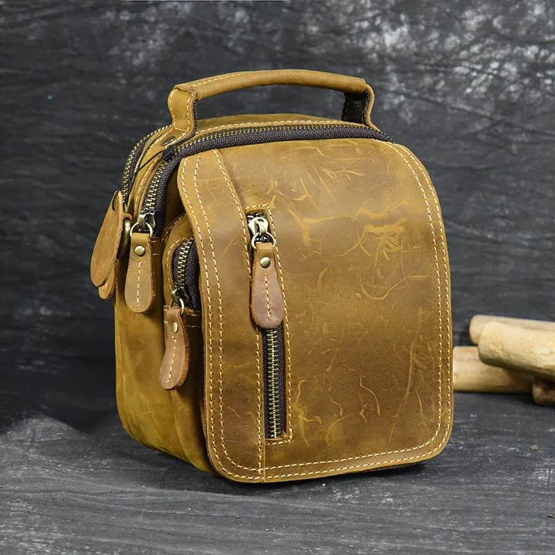 100% Genuine Retro Cow Leather Messenger Crossbody Bag - VacationGrabs