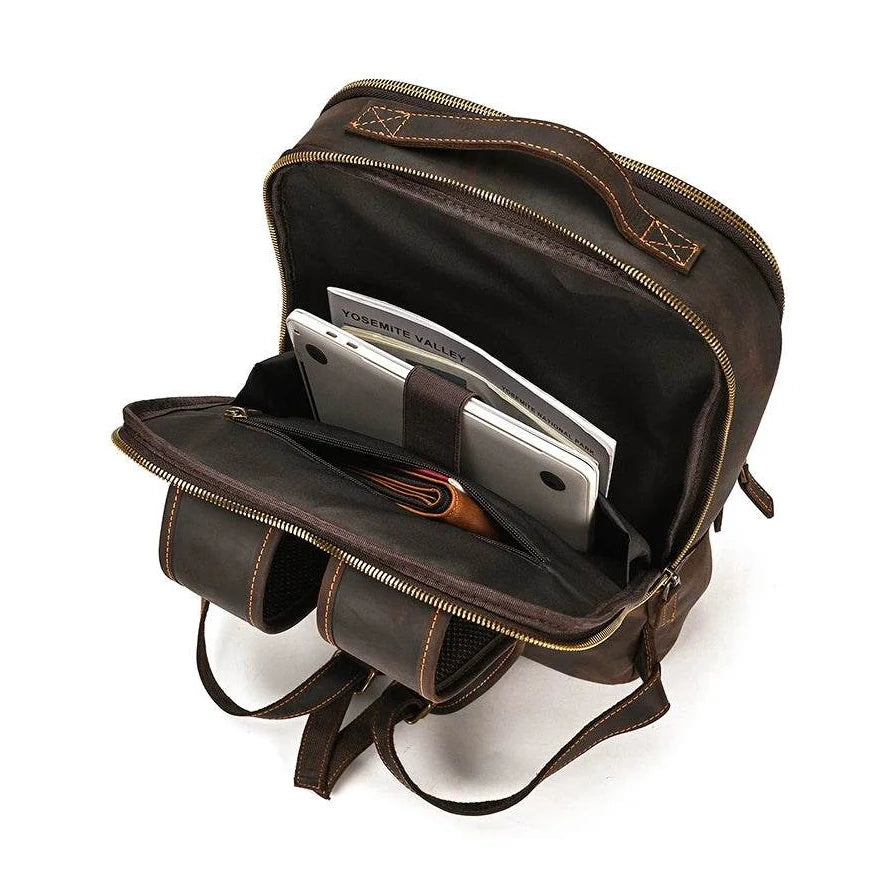 Anti-Theft Handmade Leather Backpack Vintage Travel Bag for Men - VacationGrabs