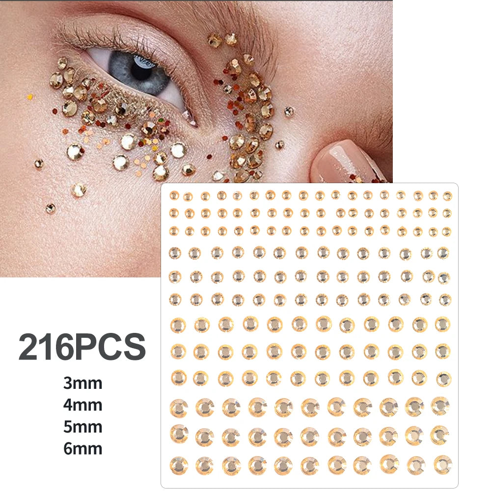 162/216/900pcs Eye&Face&Body Diamond Tattoos Stickers 3/4/5/6mm Colored Glitter Rhinestone Tattoo for Party Makeup Gem Accessory