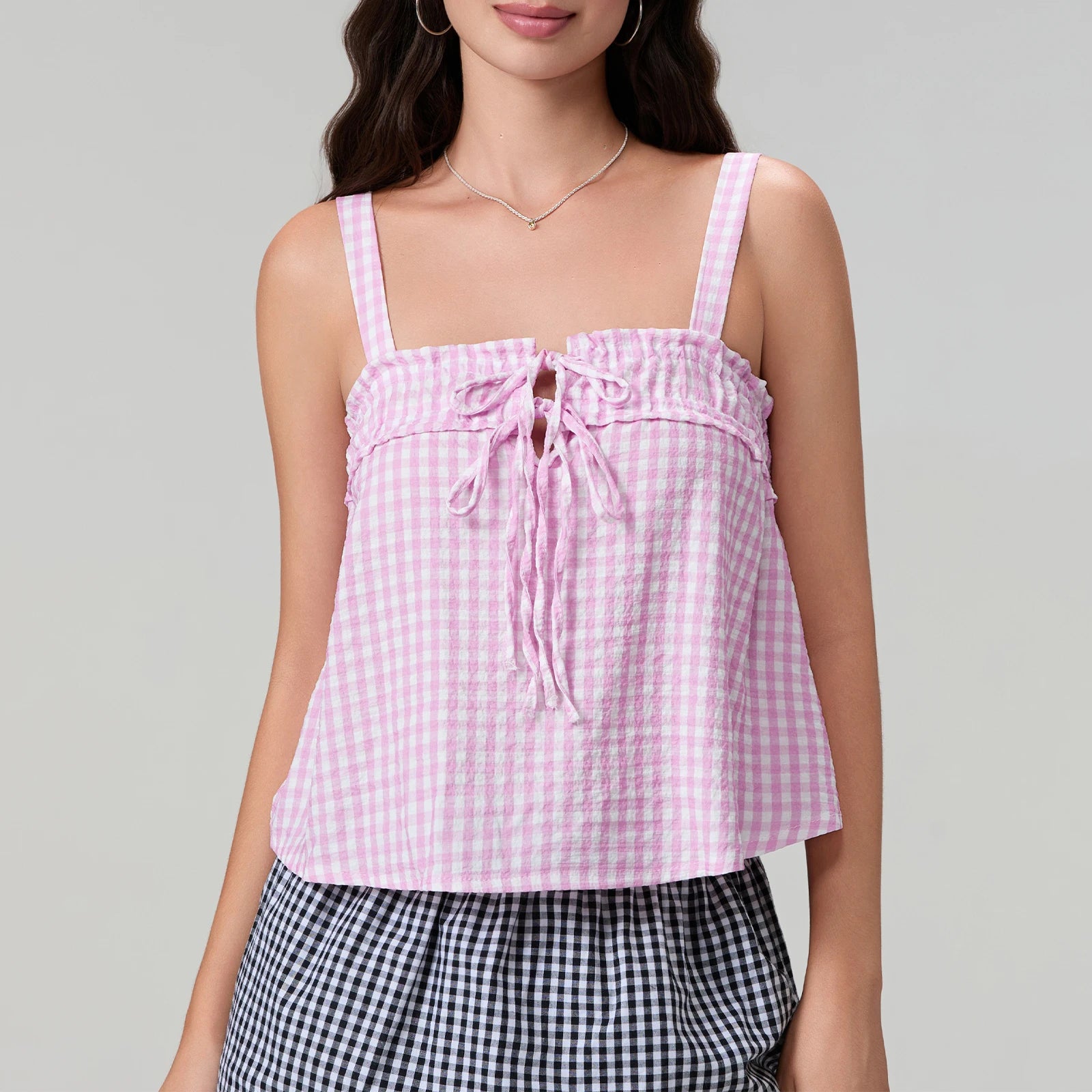 Vacation-Ready Women's Top Cami in Green Check