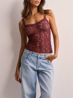 VacationGrabs Aesthetic Slim Fit Camis Retro Floral Lace Sheer Crop Tops Cottage Grunge Sleeveless Shirt Vest Y2k Vintage Tank Tops