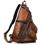 Leather Sling Bag for Biker Men Crossbody Chest Pack - VacationGrabs