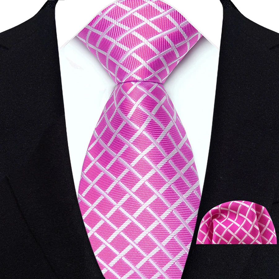 Men Tie Hankerchief Set Plaid & Checks 8CM Necktie Pocket Square Cravat for Male Wedding Party Business Gift Accessories