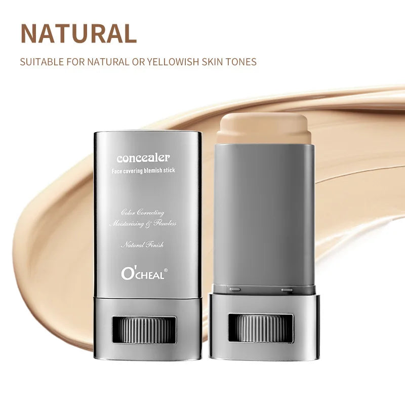 Cream Foundation Stick, Flawless Satin Powder Foundation, Long-Lasting Waterproof Full Coverage Foundation, Suitable for Conceal