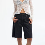 Y2k Loose Denim Bermuda Shorts for Women Low Rise Wide Leg Knee Length Oversized Fit Summer Jeans Shorts