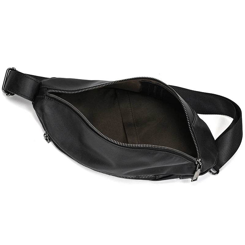 Black genuine leather chest bag, perfect for everyday use