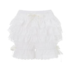 VacationGrabs Fairycore Heart Eyelet Lace Ruffle Shorts Women Multi Tier Frill Bow Decor Elastic Waist Harajuku Girls Daily Bloomers