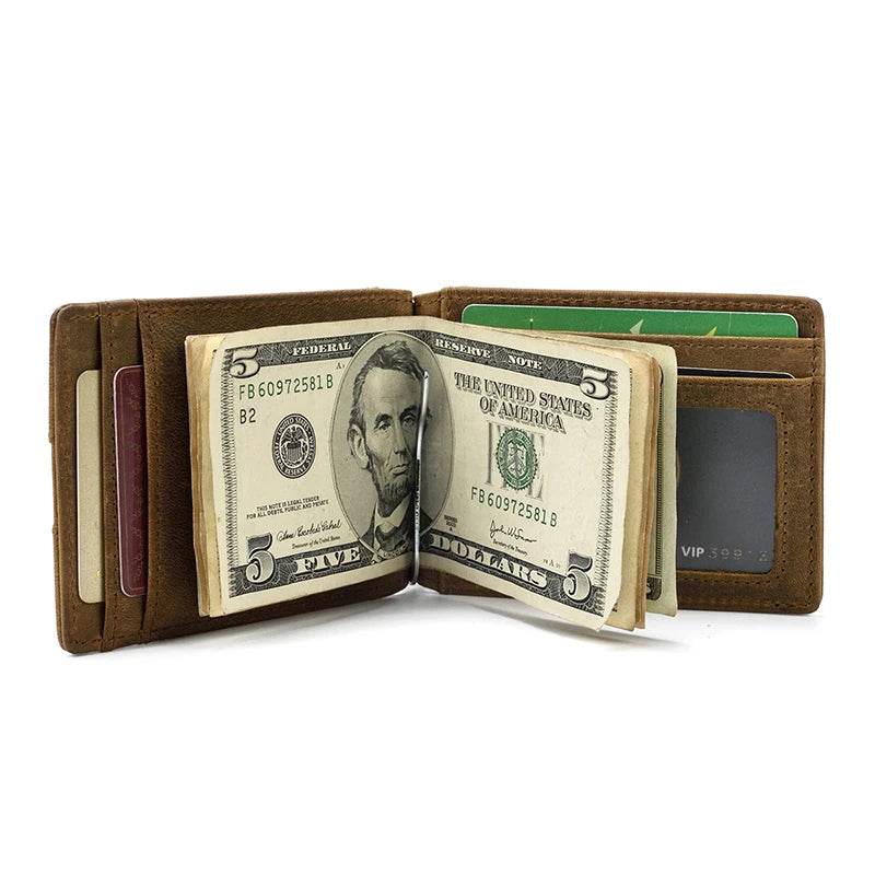 Men's Genuine Leather Clip Wallet Multi-Card Bifold Coin Wallet - VacationGrabs
