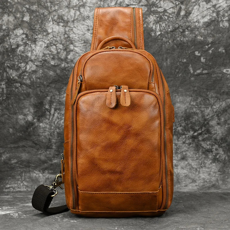 Luufan Men's Chest Bag Genuine Leather Shoulder Messenger Bag Male Sling Bags Travel Day Pack Tablet Design Crossbody Summer Bag