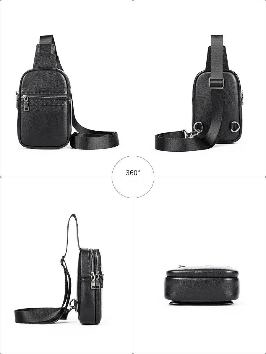 Cowhide Leather Chest Bag Multi-functional Men’s Shoulder Bag - VacationGrabs