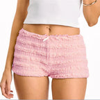 VacationGrabs Women Summer Y2K Lace Tiered Shorts Low Waist Bow Front Ruffle Hot Pants Casual Smocked Bodycon Mini Shorts