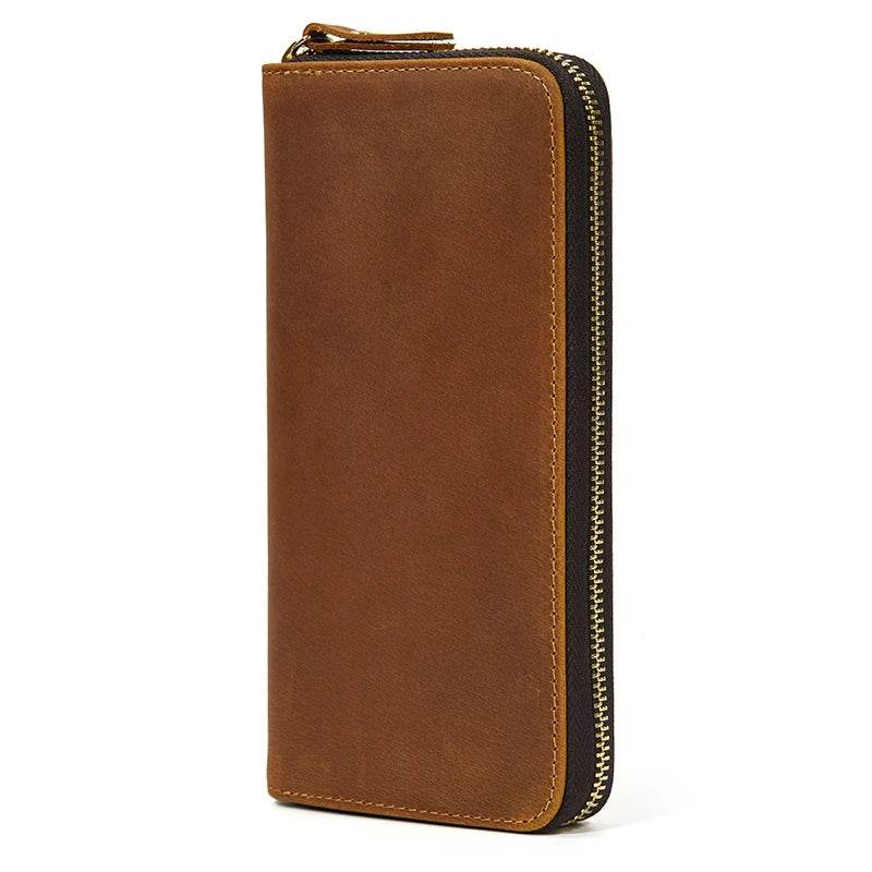 Vintage Leather Long Purse for Men & Women Cowhide Card Clutch - VacationGrabs