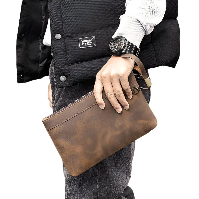 Vintage RFID Anti-Theft Leather Handbag Crazy Horse Clutch - VacationGrabs