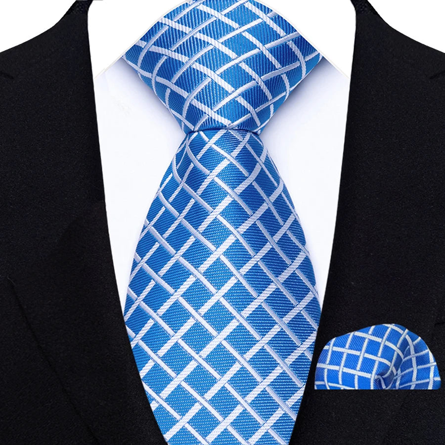 Men Tie Hankerchief Set Plaid & Checks 8CM Necktie Pocket Square Cravat for Male Wedding Party Business Gift Accessories