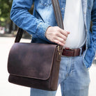 Vintage Crazy Horse Leather Men's Briefcase Laptop Messenger Bag - VacationGrabs