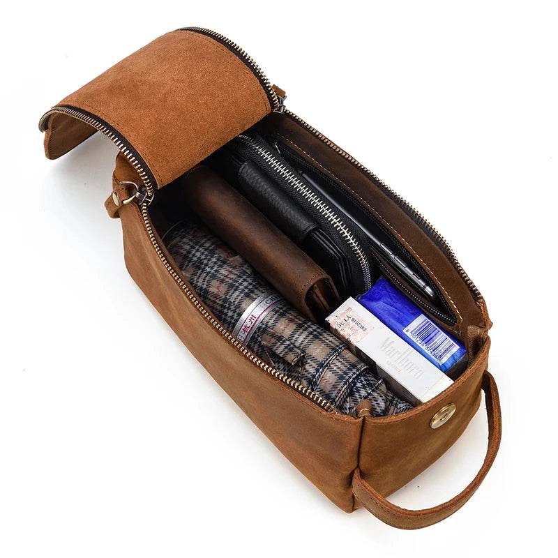 Casual Men’s Leather Clutch Wallet Genuine Leather Toiletry Bag - VacationGrabs