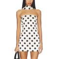 Women's Polka Dot Satin Tube Top Mini Dress Fashion Strapless Backless Bodycon Dress with Matching Neck Scarf Party Clubwear