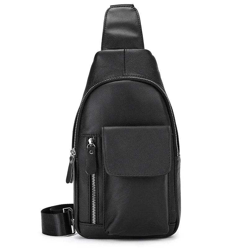 Man's Sling Bag Genuine Leather Chest Bag Crossbody for Gym - VacationGrabs