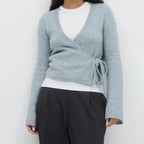 VacationGrabs Wrap Sweater Tops for Women Lightweight Side Tie Front Ballet Wrap Cardigan Elegant V Neck Fitted Cropped Sweaters