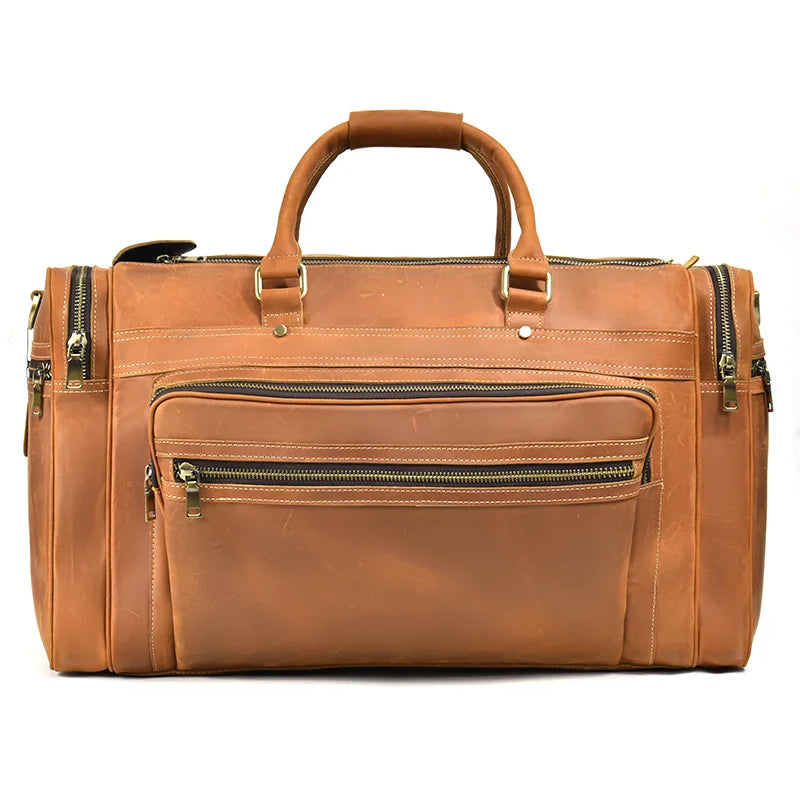 Men’s Crazy Horse Leather Weekend Bag 22" Vintage Travel