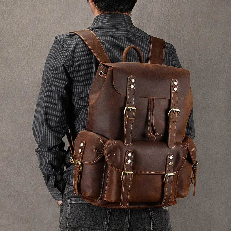 Leather Backpack Vintage Top Grade Travel Men Male Day Pack Bag - VacationGrabs