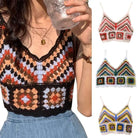 Womens Summer Crochet Knit Crop Top Embroidered Color Block - VacationGrabs