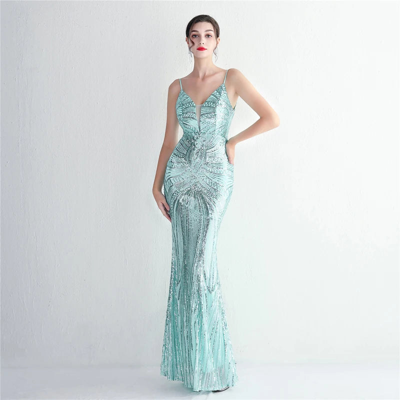 Women's Sequined Floor-Length Mermaid Evening Dress