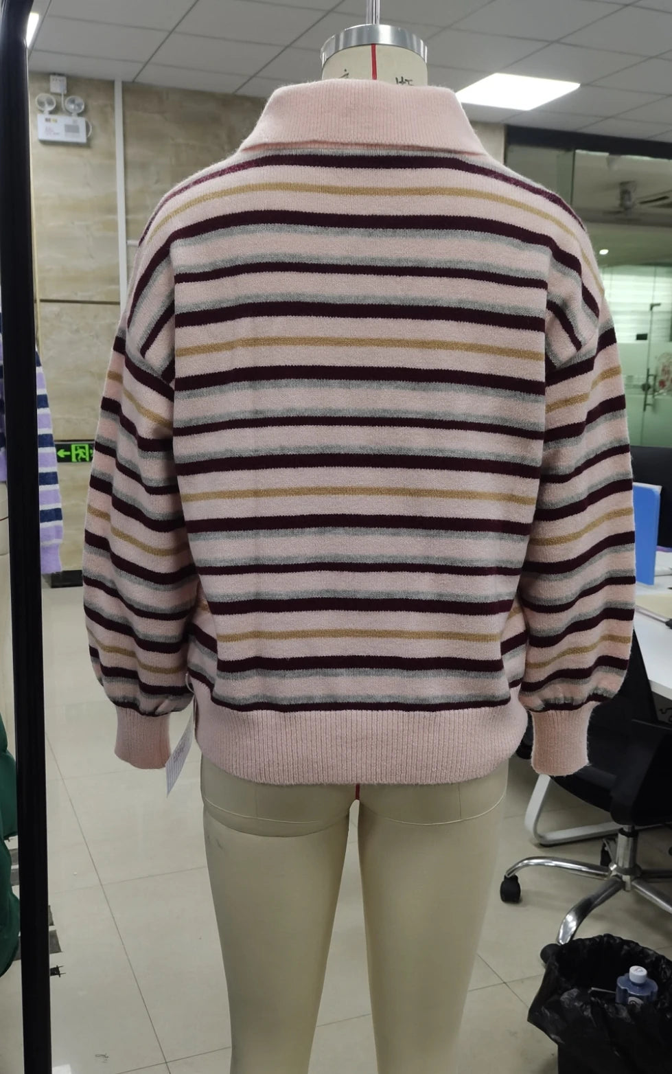 VacationGrabs Women Y2K Striped Sweater Long Sleeve Color Block Lapel V Neck Knit Jumper Tops Winter Warm Oversized Sweater