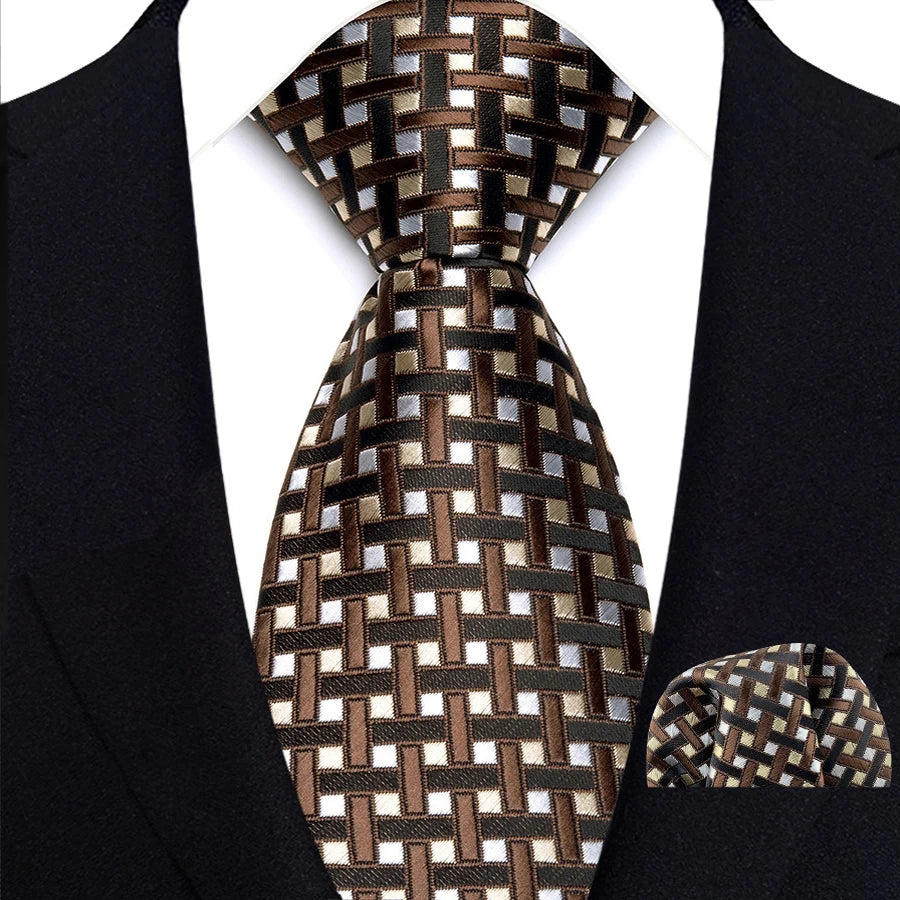 Men Tie Hankerchief Set Plaid & Checks 8CM Necktie Pocket Square Cravat for Male Wedding Party Business Gift Accessories