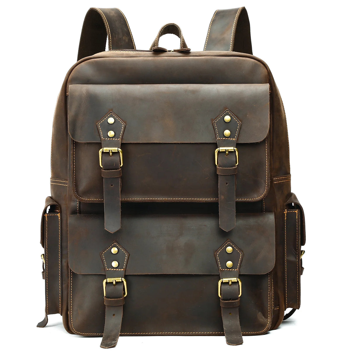 Frenzy Horsehide Men's Double-Shoulder Backpack, Cowhide Outdoor Travel Backpack, Men's Genuine Leather Double-Shoulder Bag