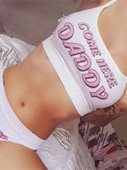 Two piece set Fashion COME HERE DADDY Letter Print Tank Top Sexy Sleeveless Summer Harajuku Kawaii Cropped Feminino Bikini 2023