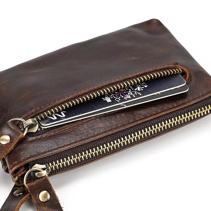 Small Leather Coin Wallet for Men & Women Zipper Mini Card Wallet - VacationGrabs