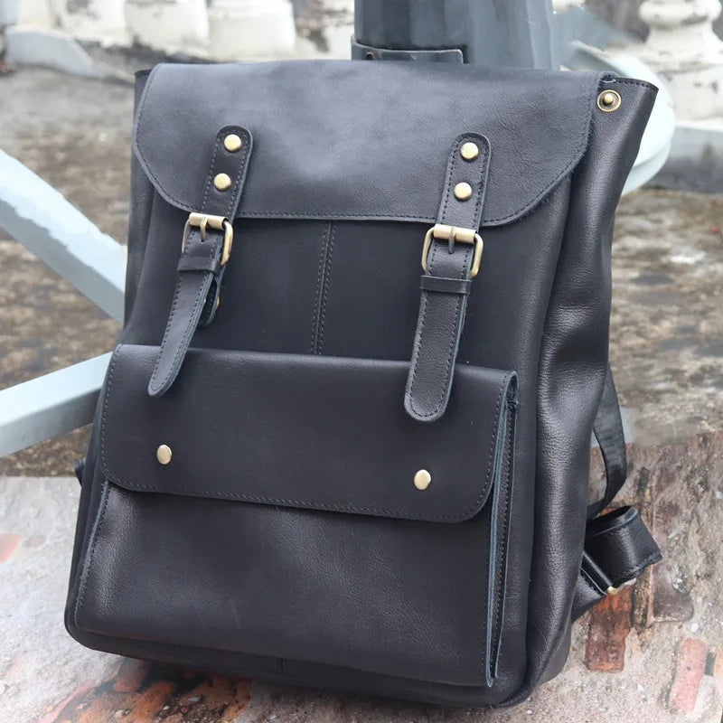 VacationGrabs Mochila de viaje de cuero genuino para hombre