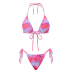 VacationGrabs Women 2 Pieces Bikini Swimsuit Spaghetti Strap Top Tie Side Triangle G-Thong Bathing Suit Beach Holiday Swimwear