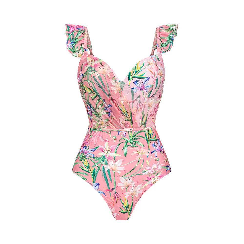 Vintage Floral One Piece Swimwear +Wrap - VacationGrabs