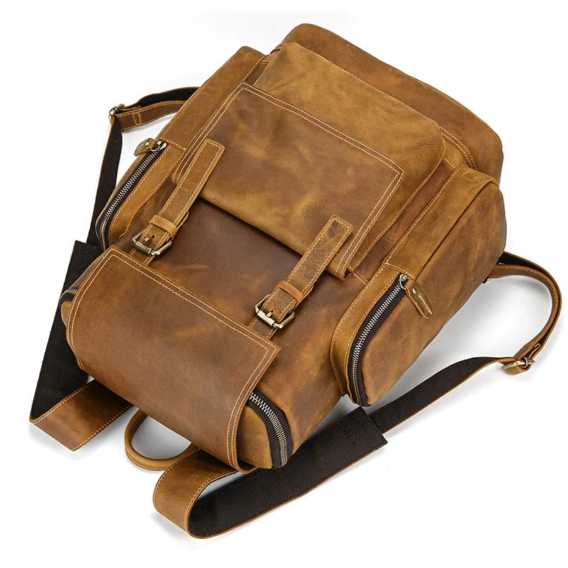 Retro Leather Backpack 15.6" Leather Laptop Daypack for Men