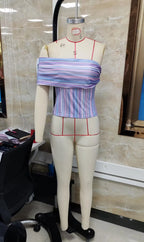 VacationGrabs Women Multicolor Striped Off-Shoulder Slim Fit Crop Top Summer Wrap Style Neckline Bandeau Backless Shirts Streetwear