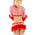 VacationGrabs Women's Striped Candy Girl Christmas Cosplay Costume 3 4 Sleeve Lace Bow Crop Top Ruffle Mini Skirt Party Fancy Dress