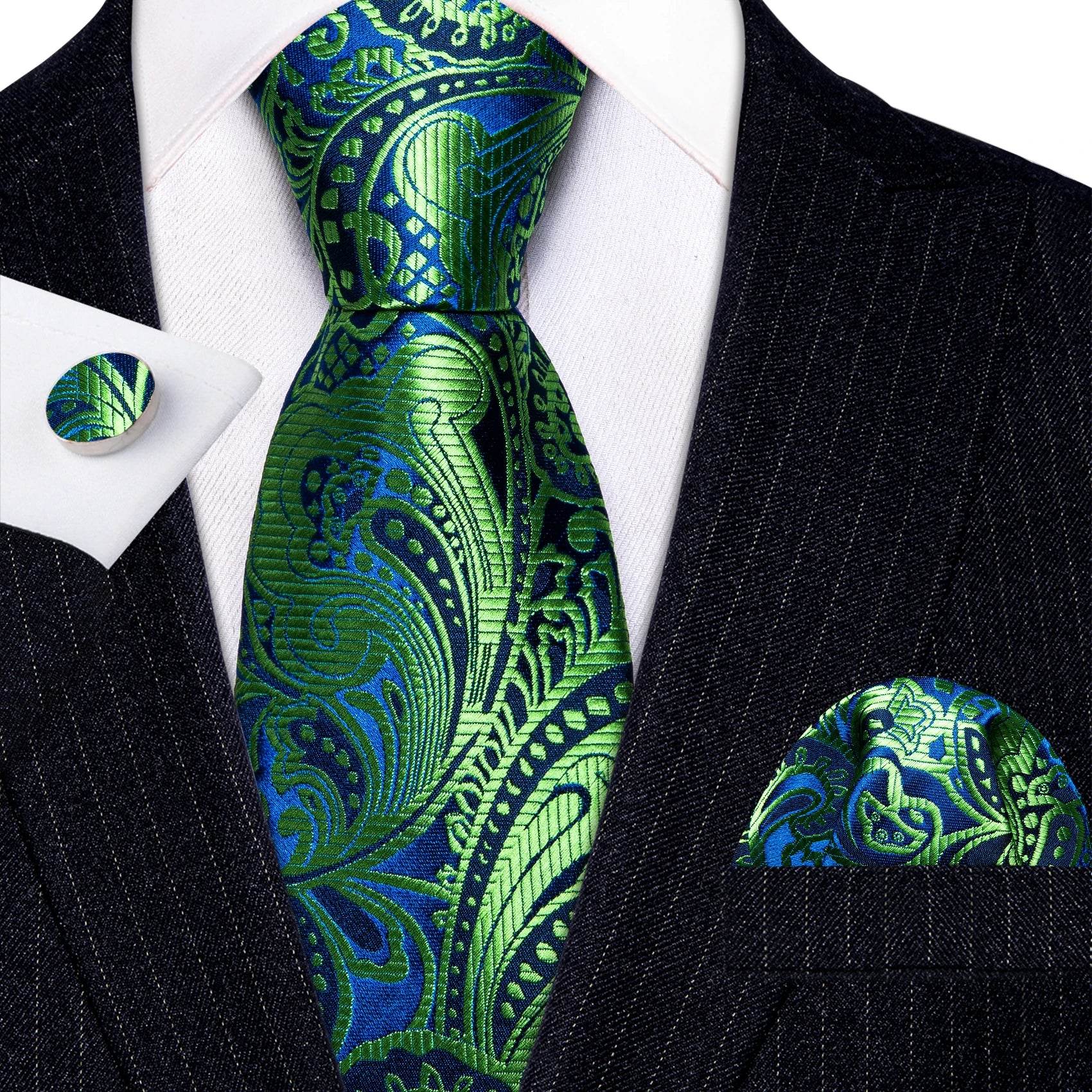 Green Silk Tie Set for Men: Multiple Shades Available - VacationGrabs