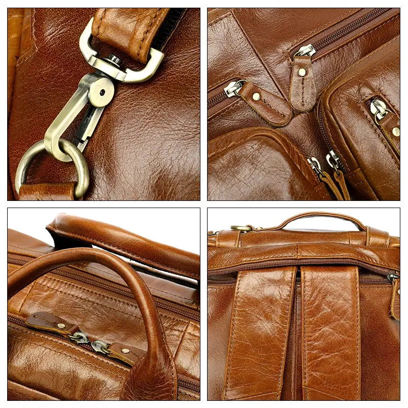 Genuine Leather Men’s Travel Backpack Luxury School Bag 17"