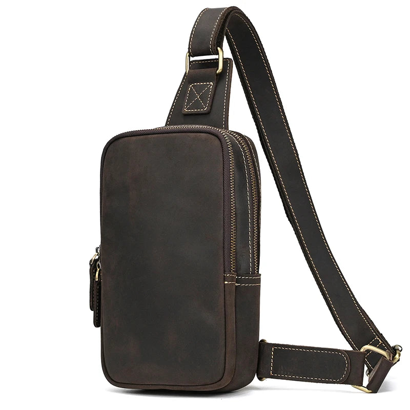 Simple Style Leather Chest Bag Crazy Horse Leather Retro Chest Pack Sling Bag Crossbody Chest Packs Thick Cowhide Men's Bags