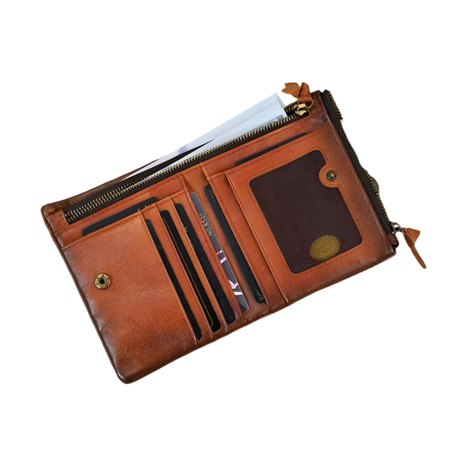 Vintage Leather Short Wallet with Coin Purse for Men RFID - VacationGrabs