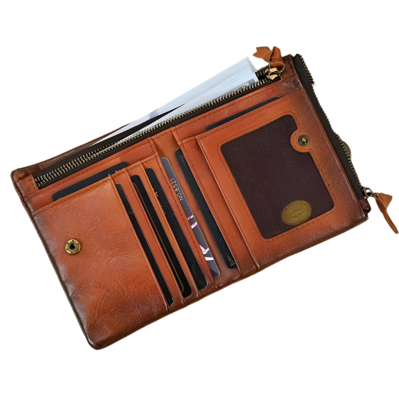 Vintage Leather Short Wallet with Coin Purse for Men RFID - VacationGrabs
