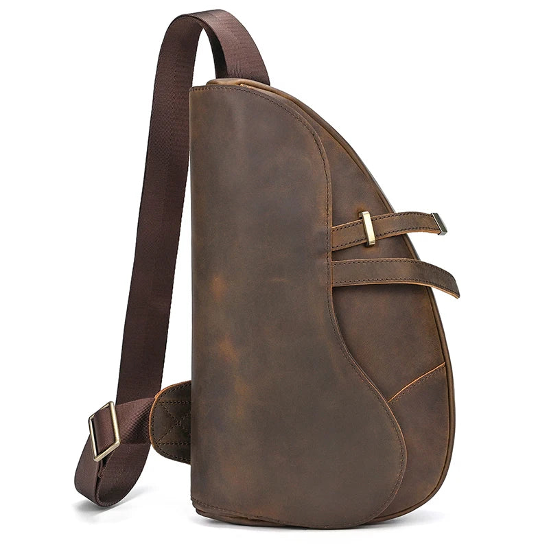 Vintage Real Leather Chest Backpack for Men Casual Travel Business Bag Men's Chest Pack Male Chest Bag Genuine Leather Crossbody