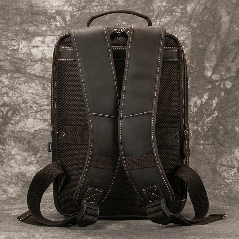 Men's Crazy Horse Leather Backpack 15.6" Laptop Daypack