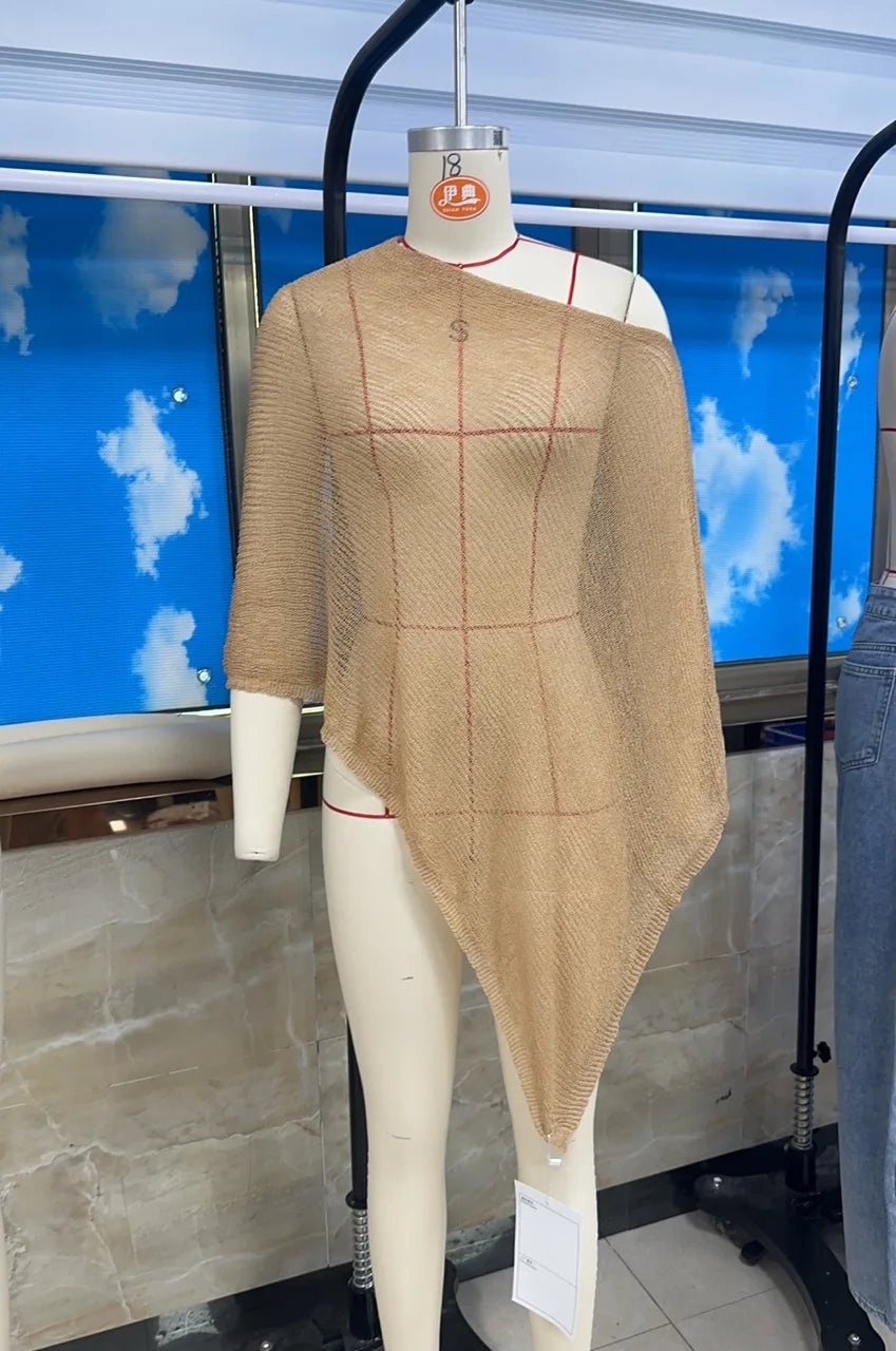VacationGrabs Sheer Knitted Beach Poncho Cover Up for Women Lightweight Ponchos Capes Stylish Beachwear Swimwear Shawl Wraps
