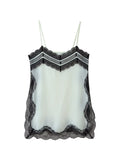 VacationGrabs Women Lace Trim Satin High Low Tops Silk Spaghetti Strap Side Split Asymmetrical Cami Top Flowy Silky Layering Tops