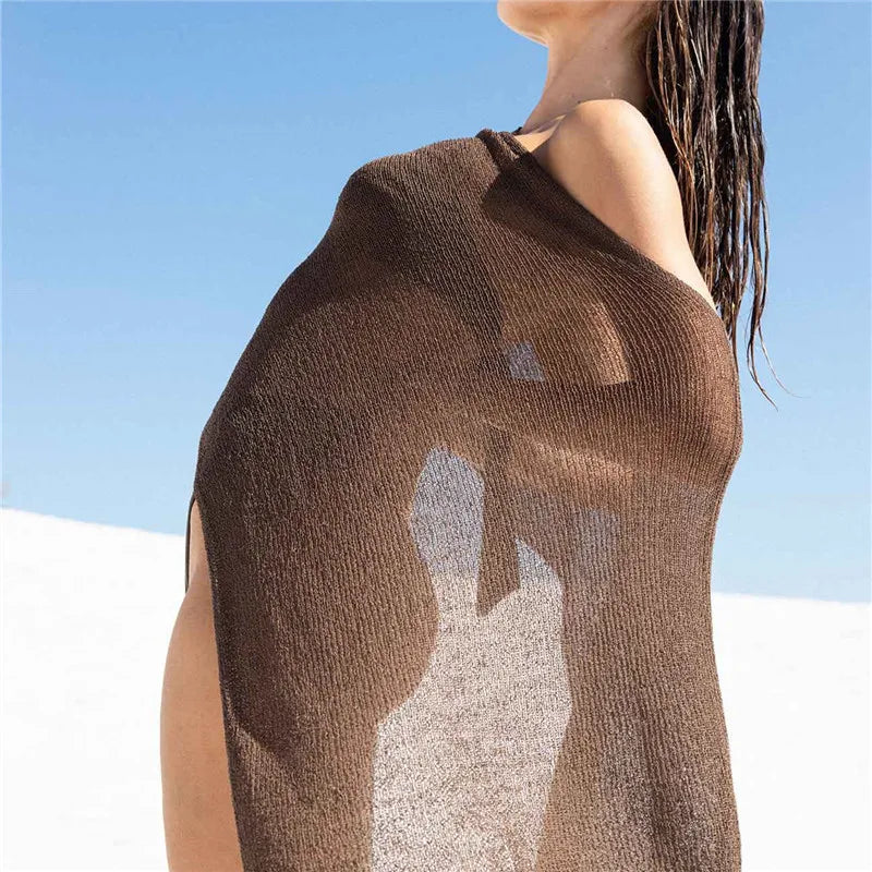 Off Shoulder Cover Up Tops Shirt Asymmetrical Sheer Knit Poncho Shrug Pullover Shawl Top Summer Holiday Beachwear