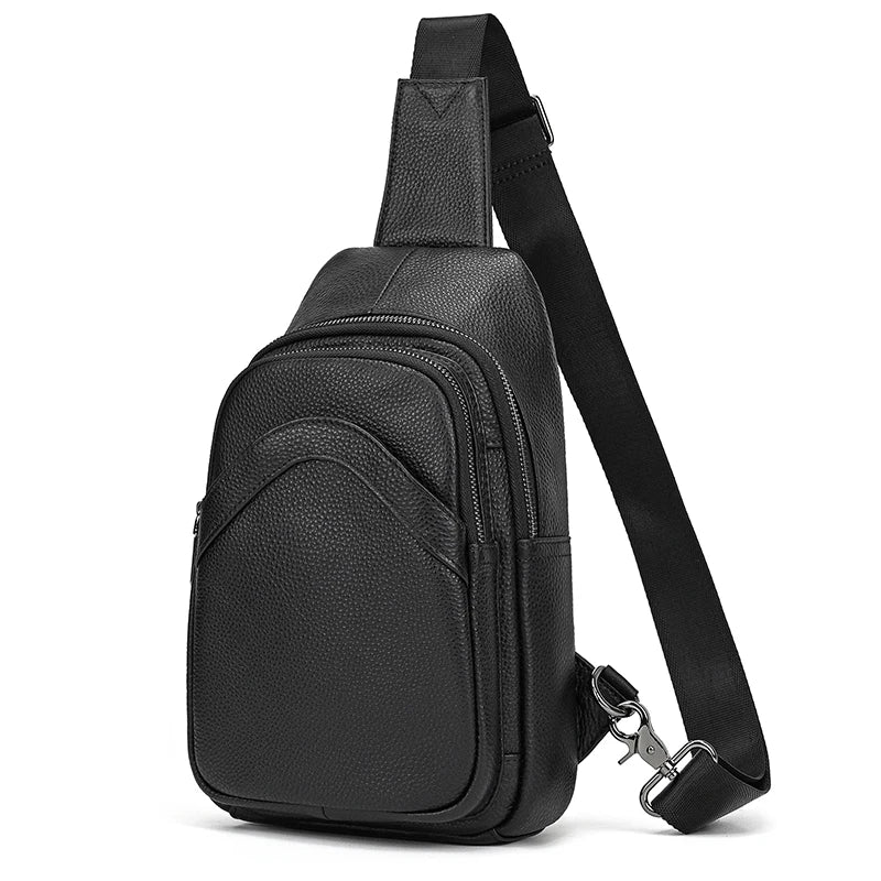 Newsbirds Casual Men's Chest Bag Genuine Leather Single Shoulder Cross Body Bag Soft Cow Leather Chest Pack For Men Slinig Bags