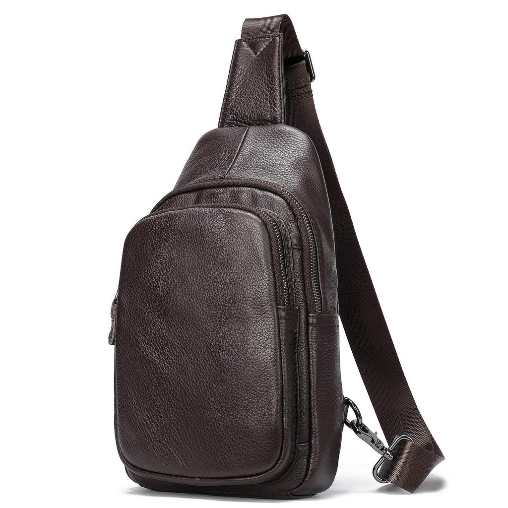 Summer Men Chest Bag Genuine Leather Crossbody Black Coffee Sling - VacationGrabs